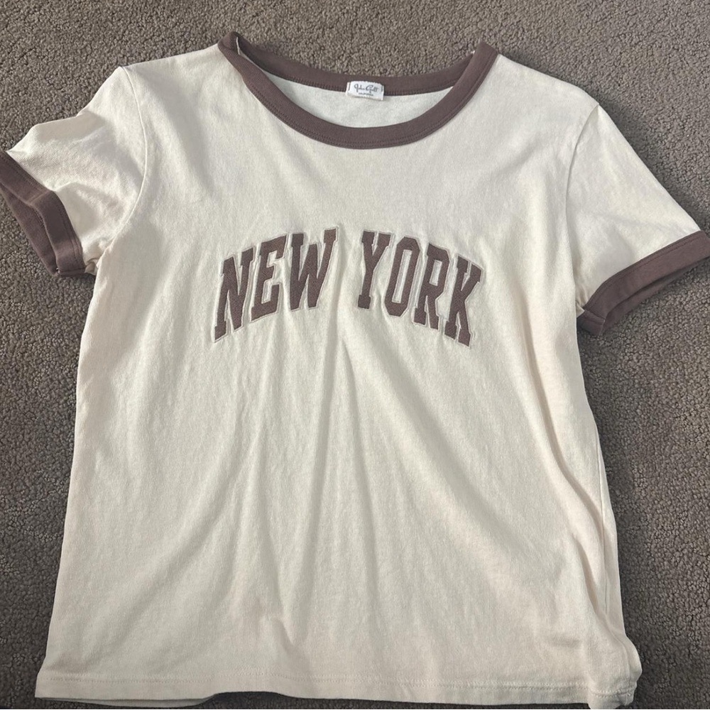 Brandy Melville Cream and Brown Tee